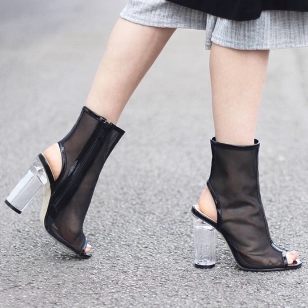 Public Desire Black Mesh Cut Out Ankle Boots size 8